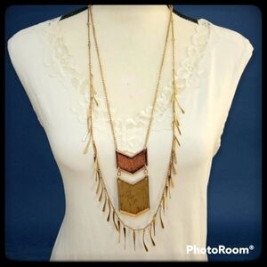 Mixed Metal Copper Brass Chevron and Fringe Festival Necklaces